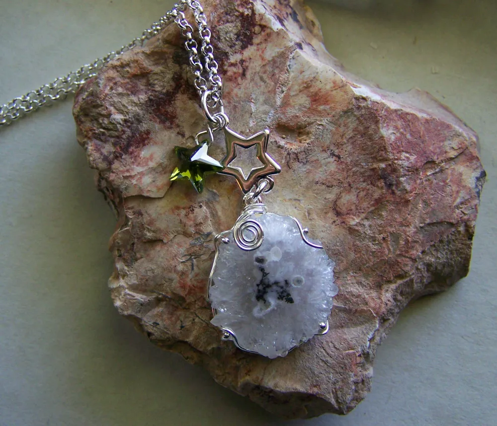 Solar Quartz Stalactite Slice Sterling Silver Pendant