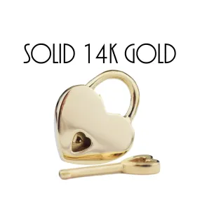 Solid 14K YELLOW GOLD Functional Working Heart Shape Padlock Lock & One Key BDSM Slave Sub Bondage Collar