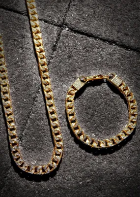 Solid Gold Plated Iced Out Franco Chain & Bracelet ( 8 Mm )