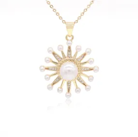 Star Burst Pearl Cz Necklace