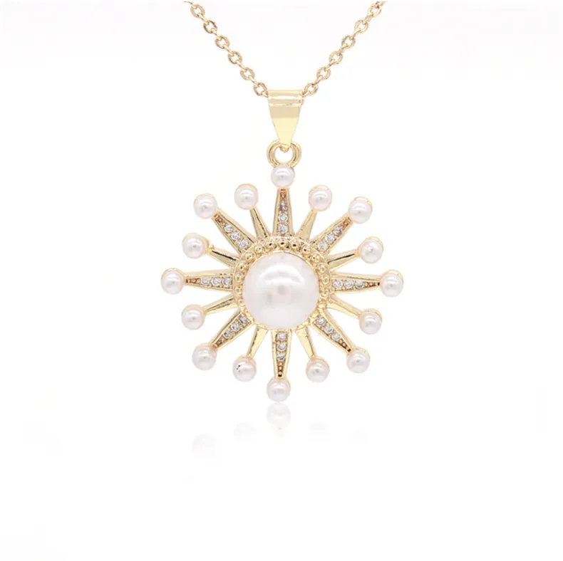 Star Burst Pearl Cz Necklace