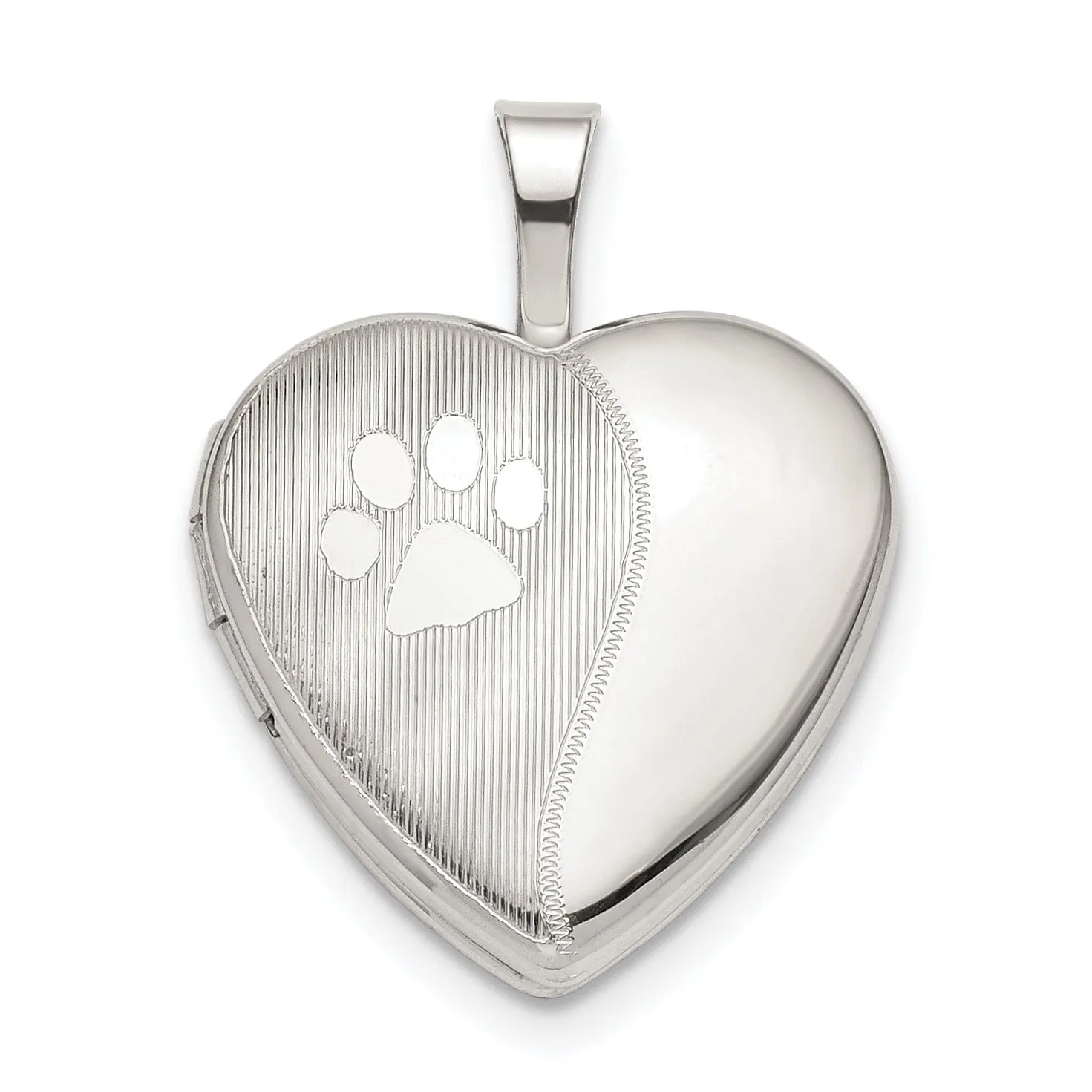 Sterling Silver 16mm Paw Print Heart Locket