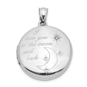 Sterling Silver 20mm Diamond I Love You To The Moon and Back Round Locket