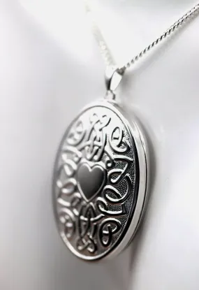 Sterling Silver 925 Heart Celtic Design 6 Photo Oval Locket   Necklace