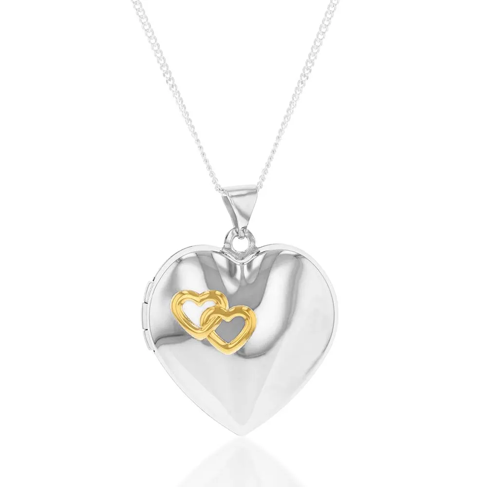 Sterling Silver and Gold Plated Hearts Locket (Engraved "Together Forever")