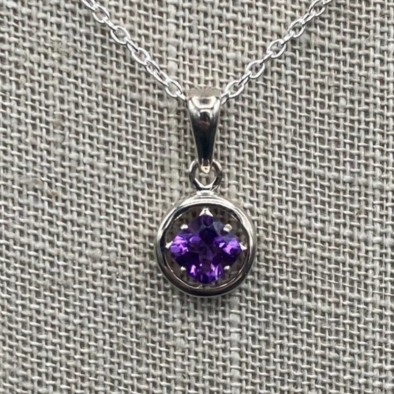 Sterling Silver And Petite Amethyst Necklace