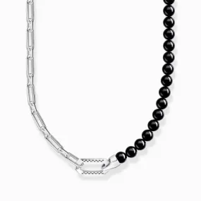 Sterling Silver Black Onyx Beads And Chain Necklace KE2179-507-11