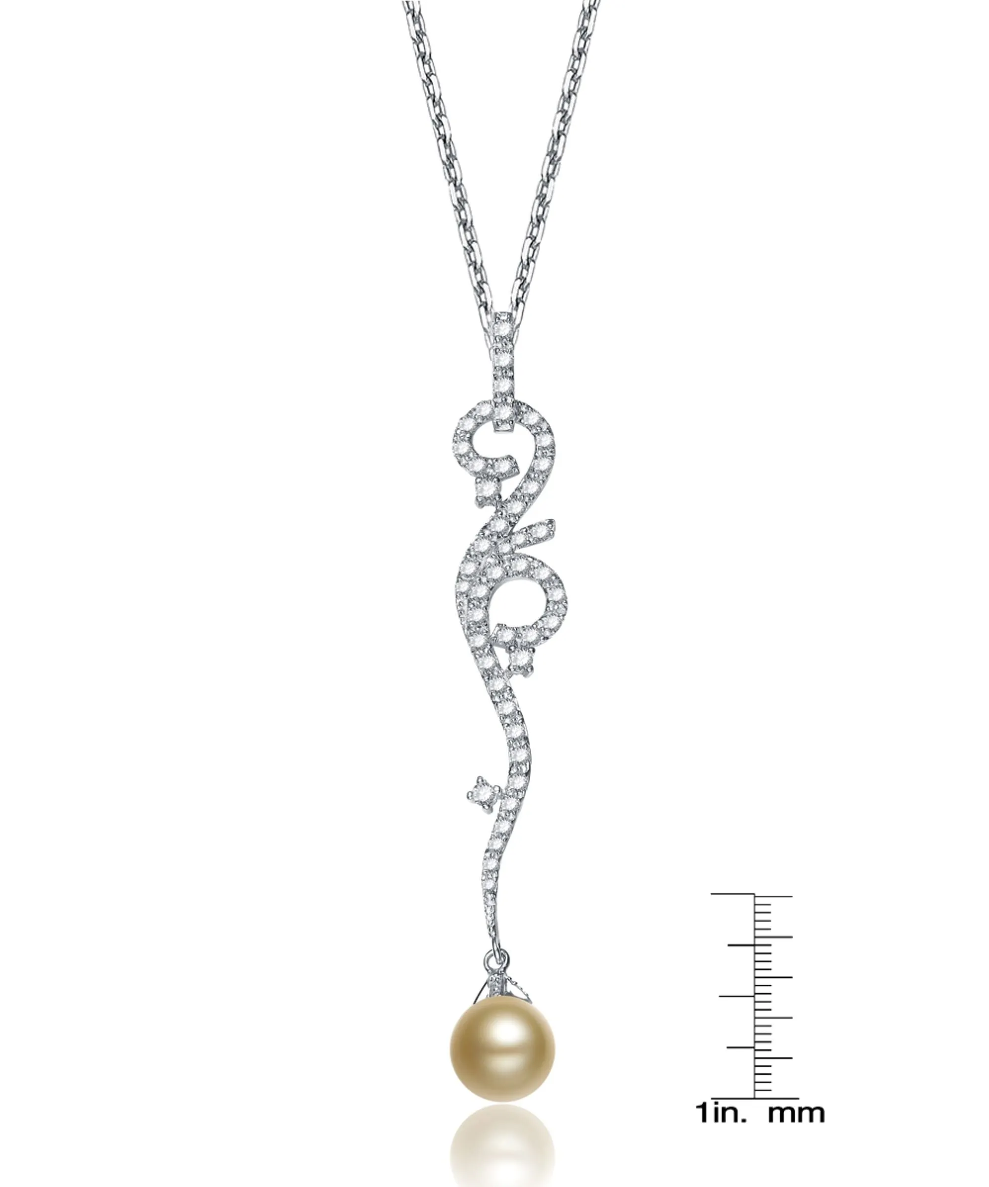 Sterling Silver Bronze Pearl and Cubic Zirconia Vine Necklace