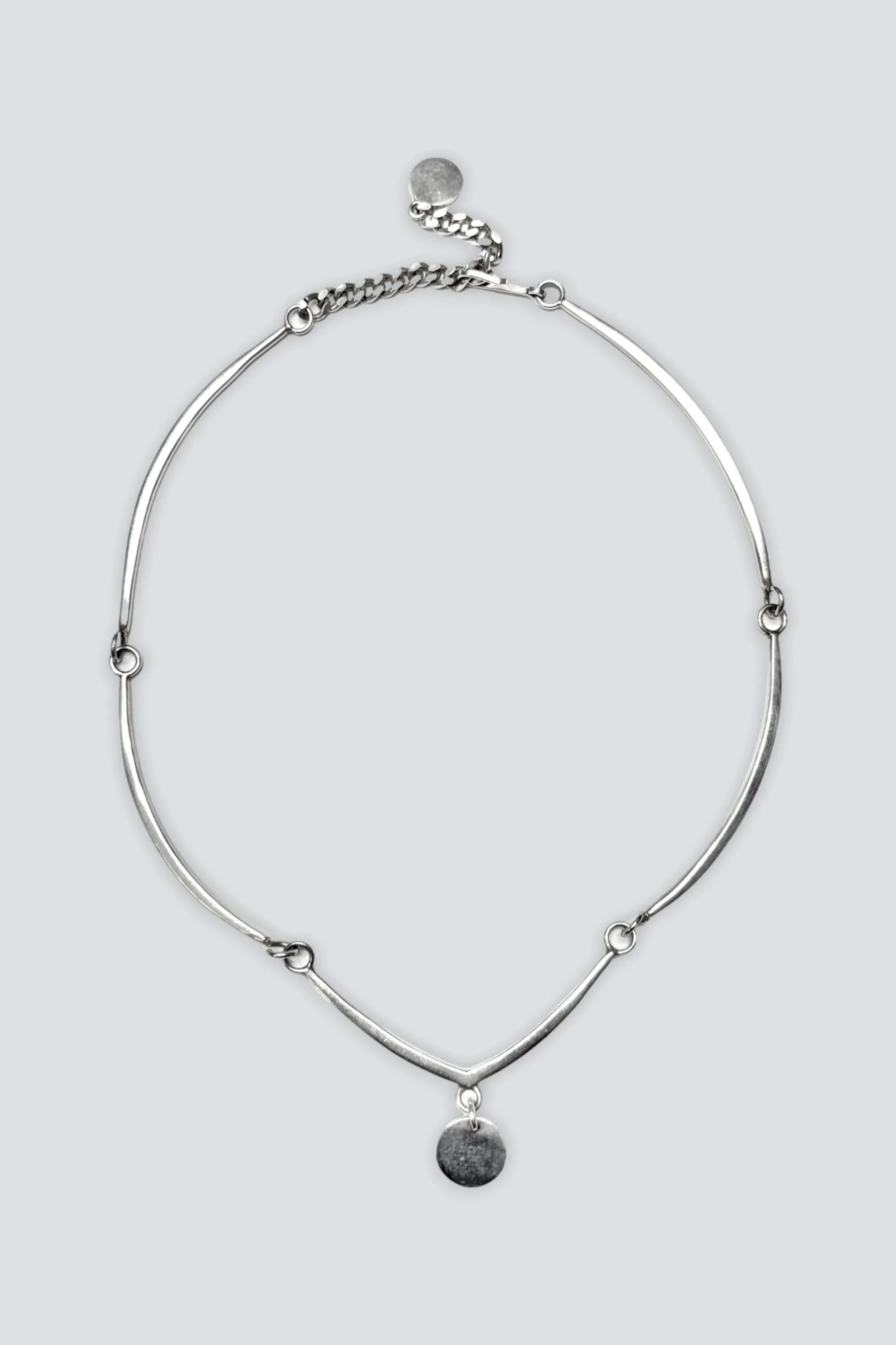 Sterling Silver Circle Pendant Link Choker