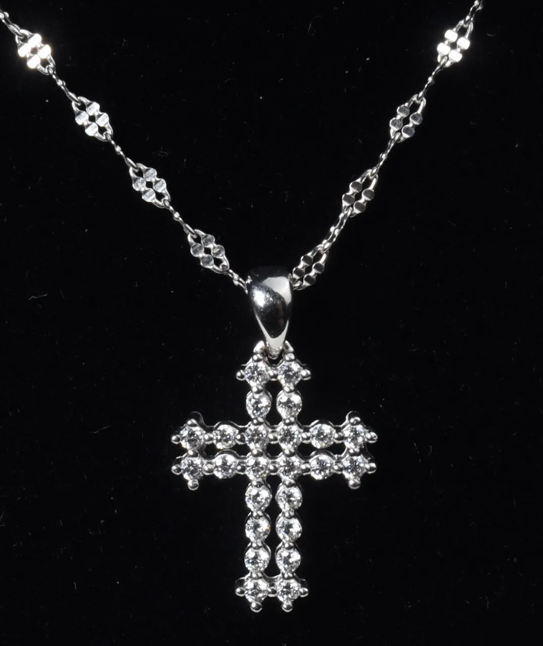 Sterling Silver Cubic Zirconia Crucifix Pendant on Milor Sterling Silver Twisted Rope Link Chain Necklace