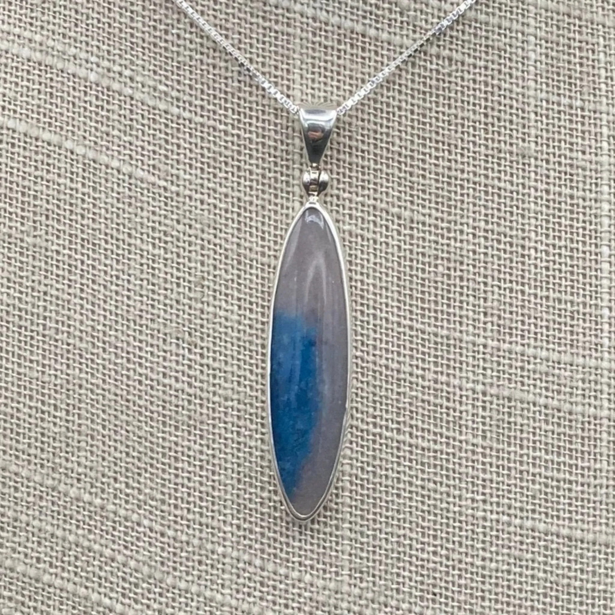 Sterling Silver Elongated Blue Dumortierite Quartz Pendant Necklace