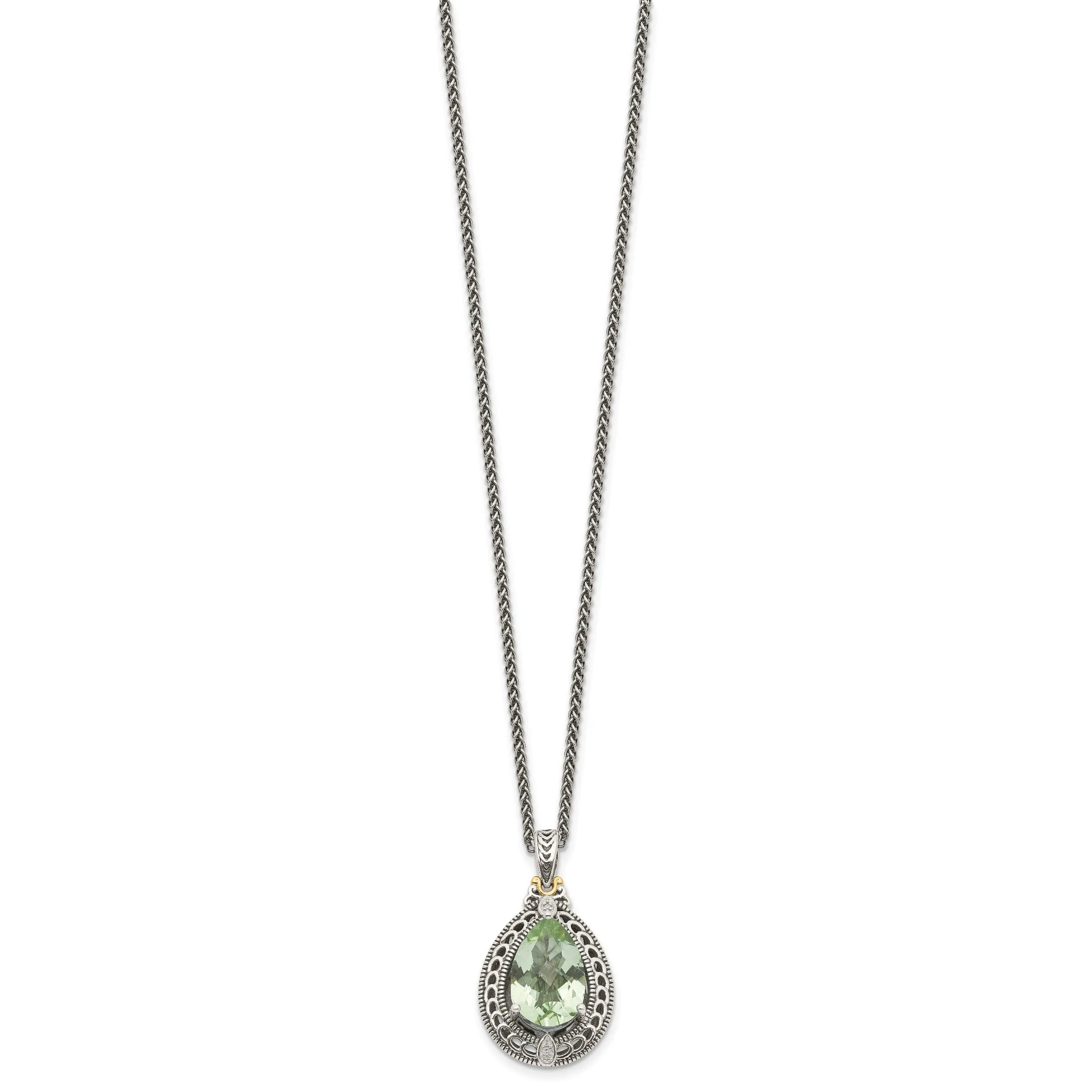 Sterling Silver Gold Diamond Quartz Necklace