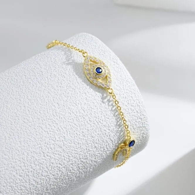 Sterling Silver Gold Plated Evil Eye Lucky Horseshoe Bracelet ERLB046