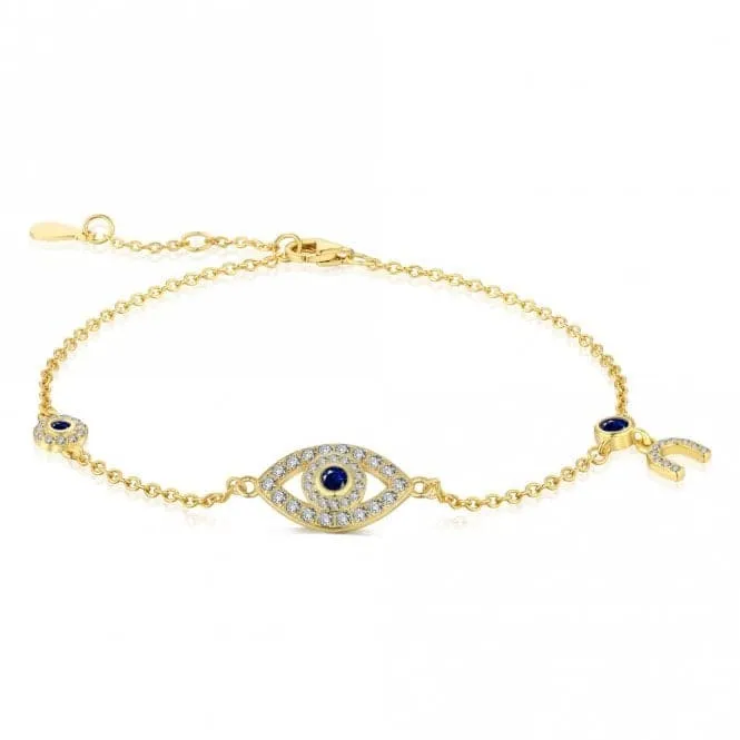 Sterling Silver Gold Plated Evil Eye Lucky Horseshoe Bracelet ERLB046