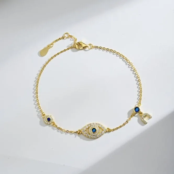 Sterling Silver Gold Plated Evil Eye Lucky Horseshoe Bracelet ERLB046