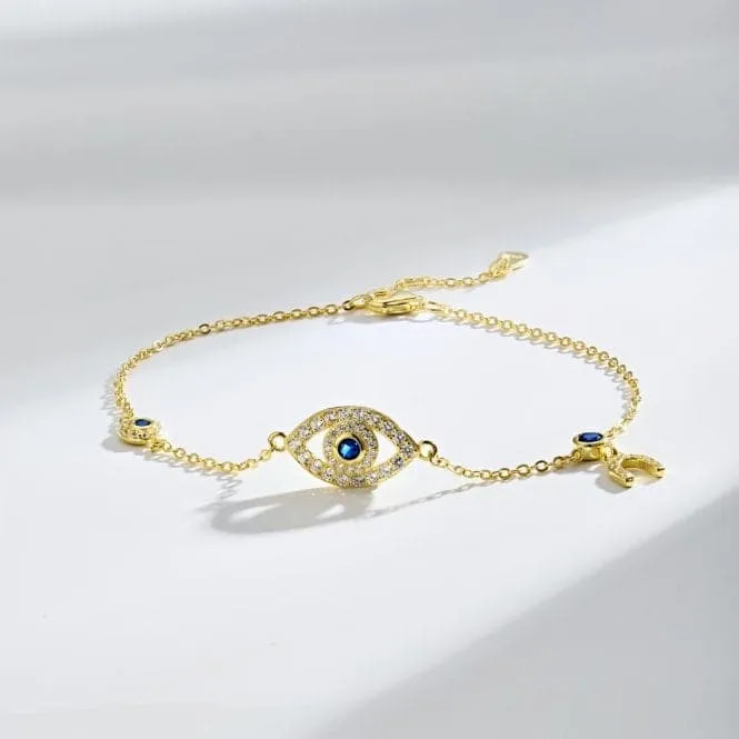 Sterling Silver Gold Plated Evil Eye Lucky Horseshoe Bracelet ERLB046