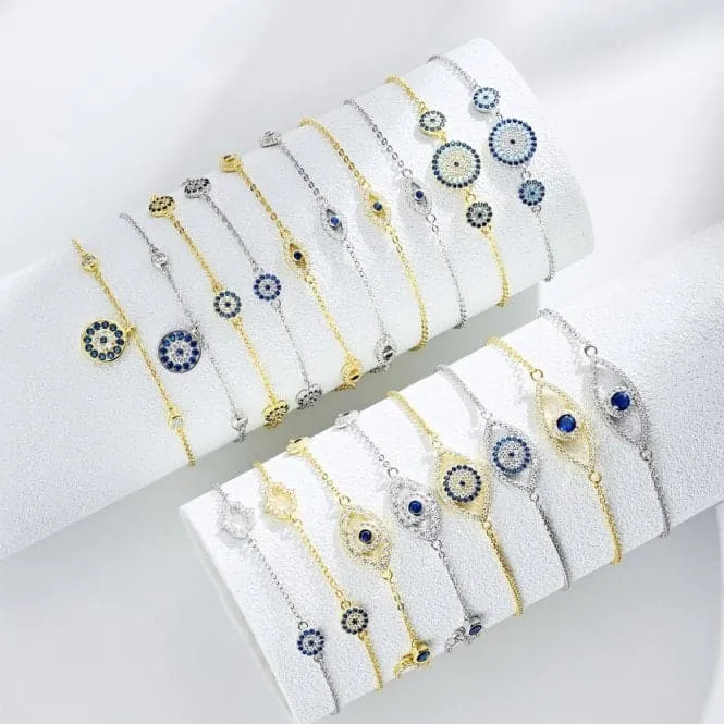 Sterling Silver Gold Plated Evil Eye Lucky Horseshoe Bracelet ERLB046