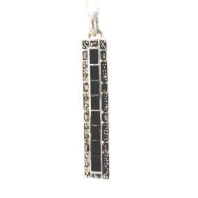 Sterling Silver Marcasite Onyx Bar Pendant Necklace