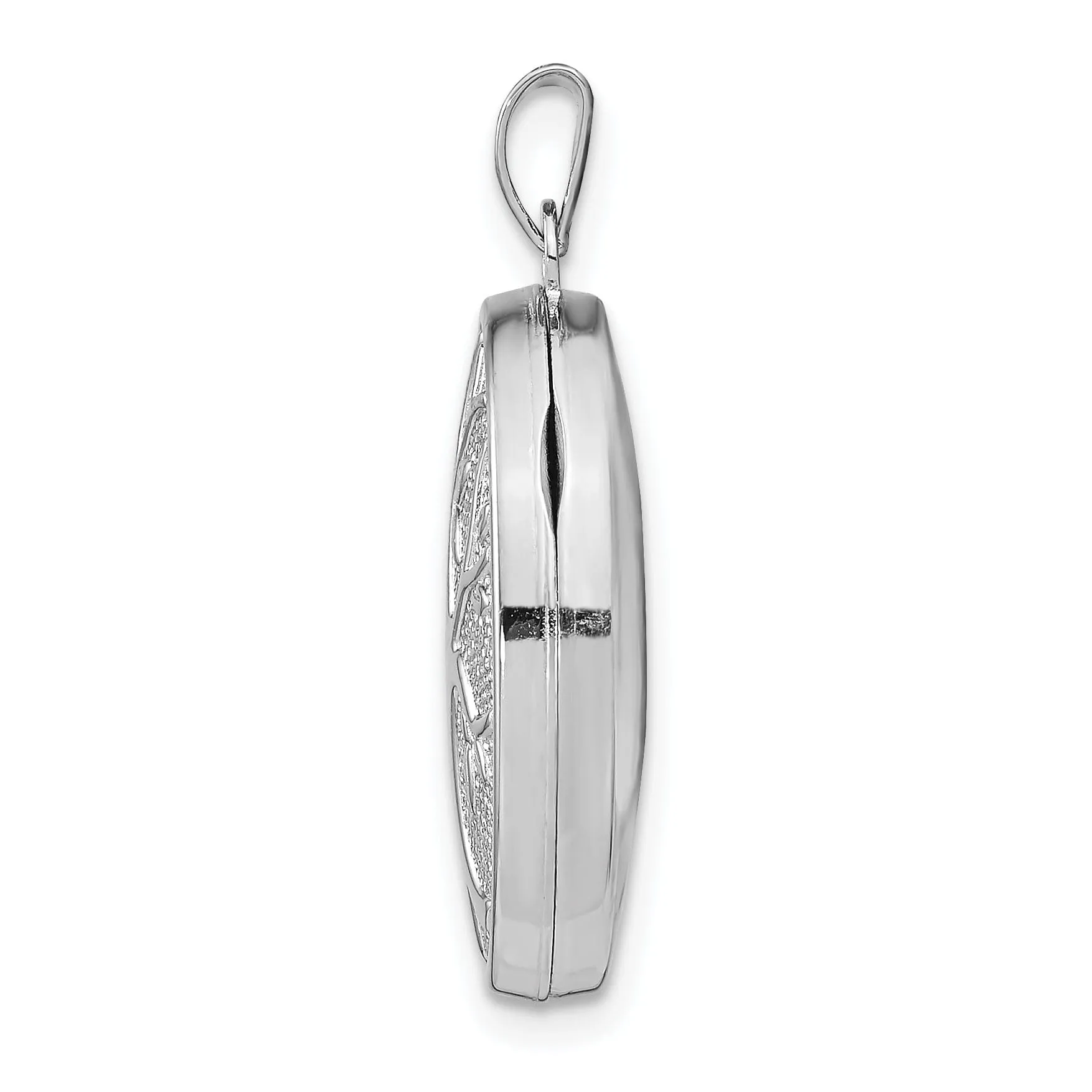 Sterling Silver Rhodium-plated 21x16mm Oval Tree Locket