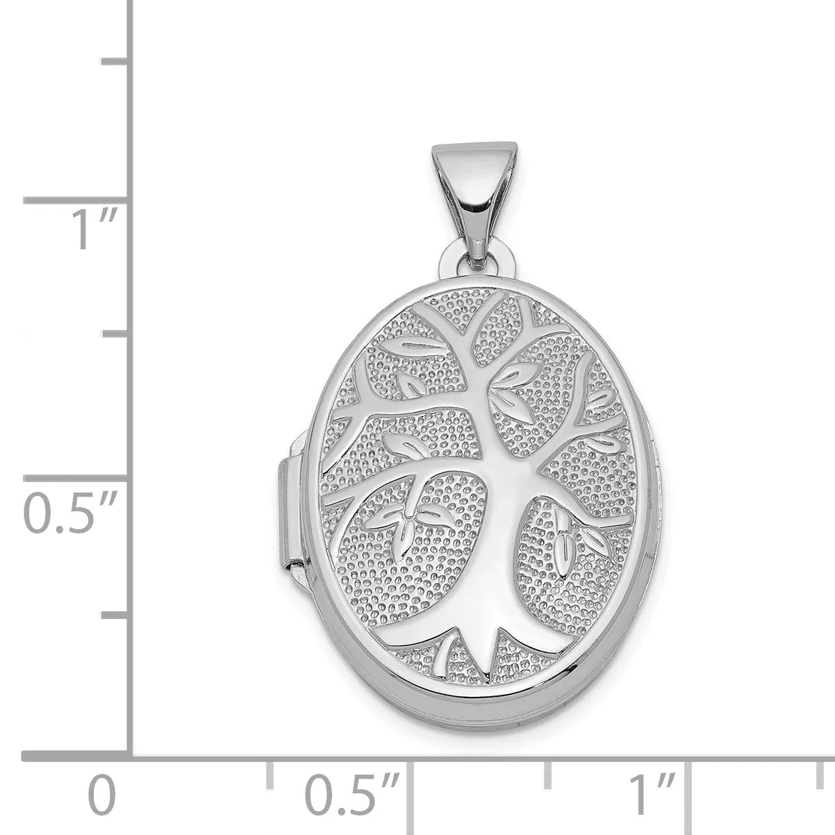 Sterling Silver Rhodium-plated 21x16mm Oval Tree Locket