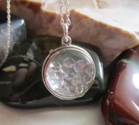 Sterling Silver Vintage Glass Bubble Locket Herkimer Diamonds Necklace