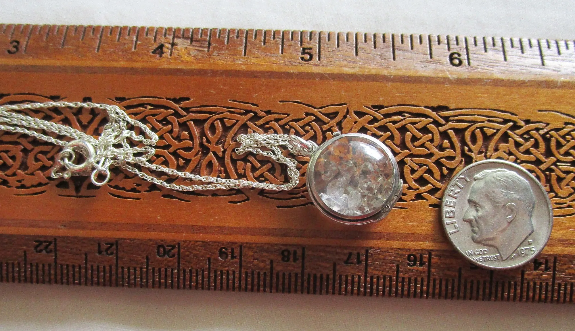 Sterling Silver Vintage Glass Bubble Locket Herkimer Diamonds Necklace