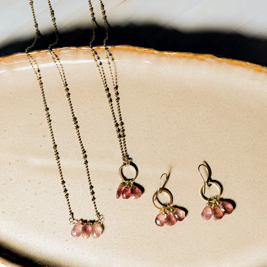 Strawberry Quartz Triple Necklace