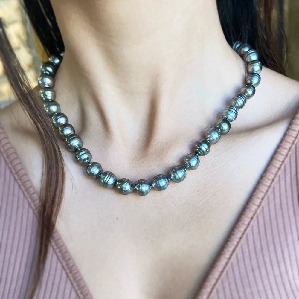 Tahitian Pearl Beaded Necklace with Hidden Vario Clasp - "Siren"