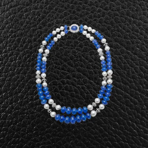 Tanzanite, Pearl, Diamond & Onyx Necklace