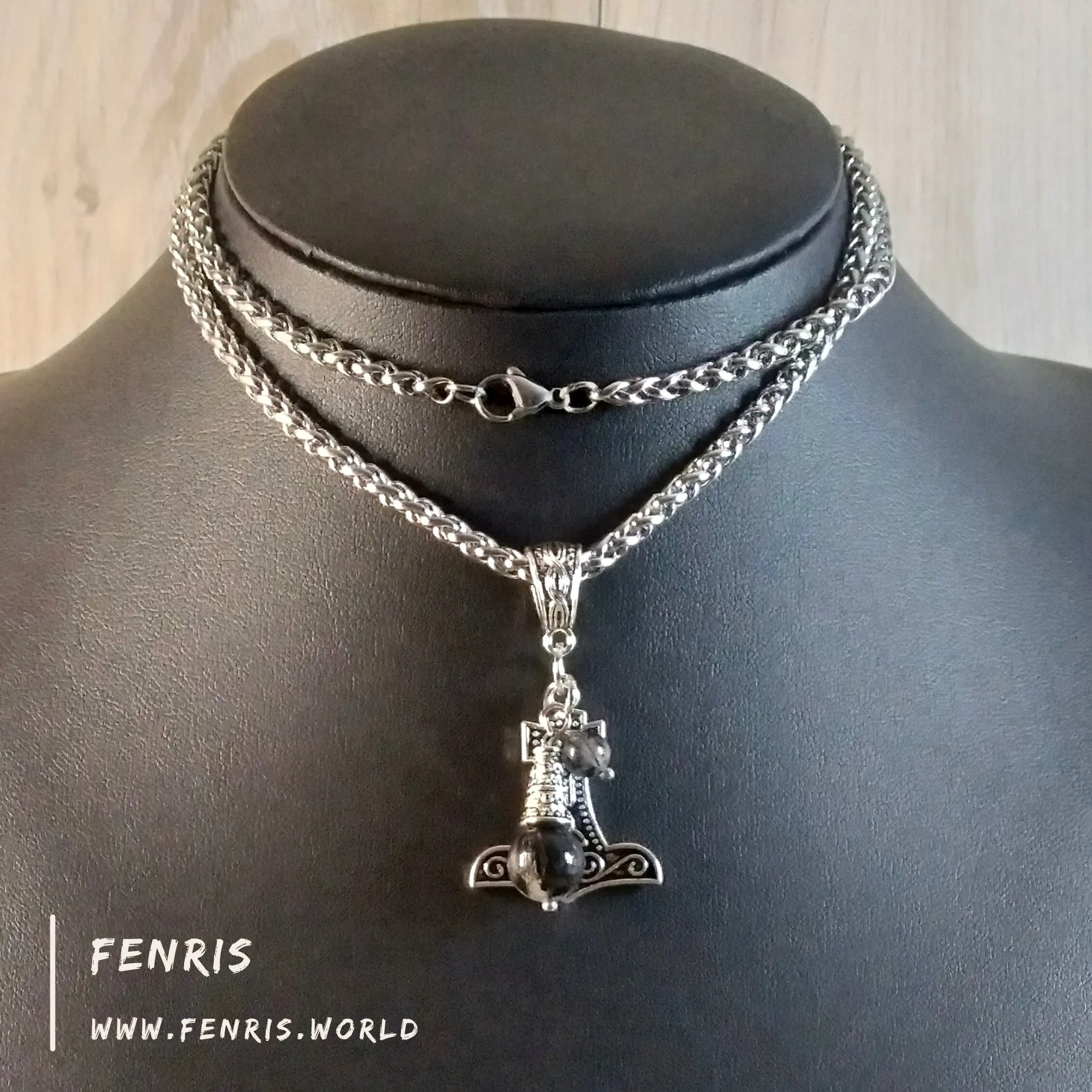 Thor's Hammer Necklace Silver Tourmalinated Quartz Hand Made | Fenris