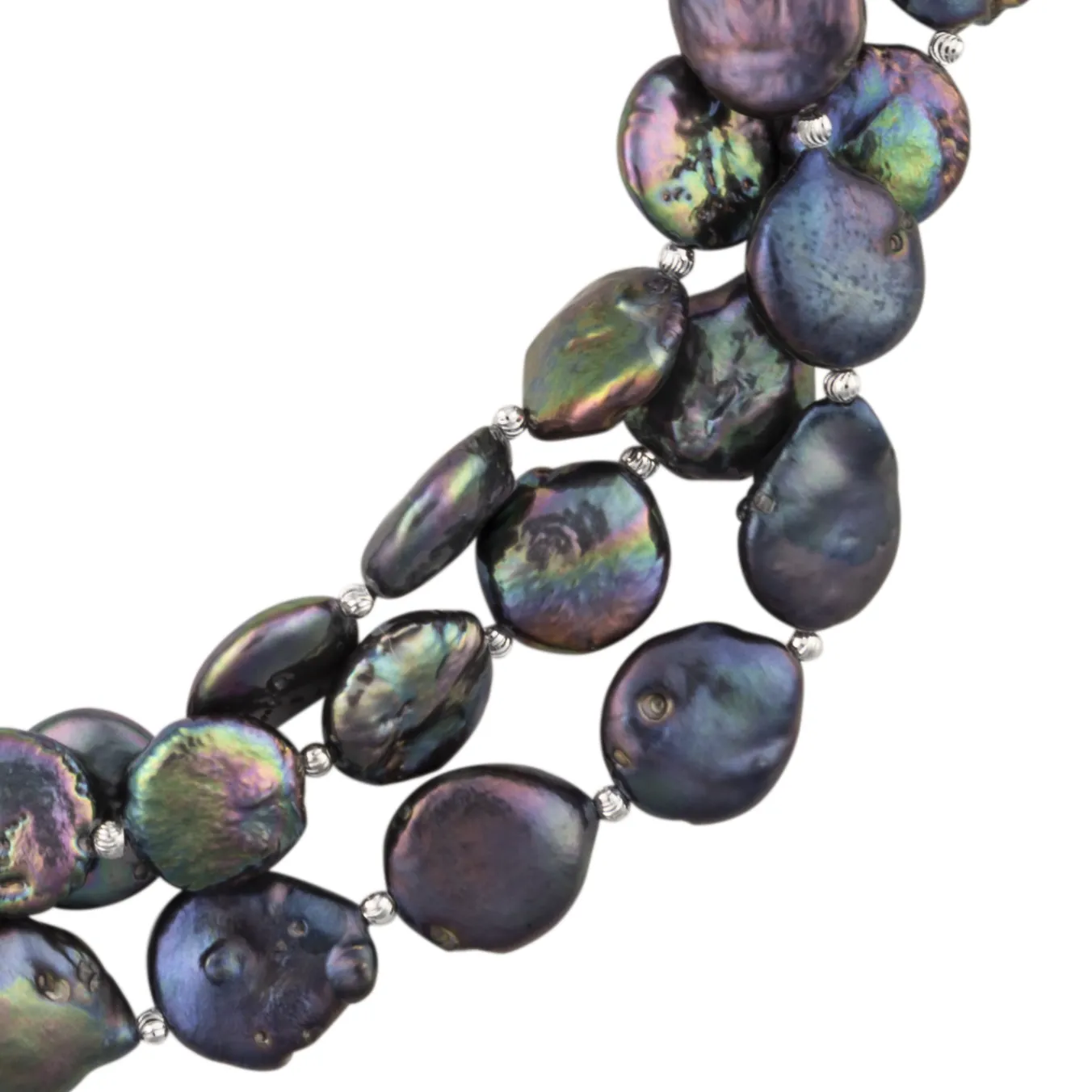 Three-strand coin pearl necklace