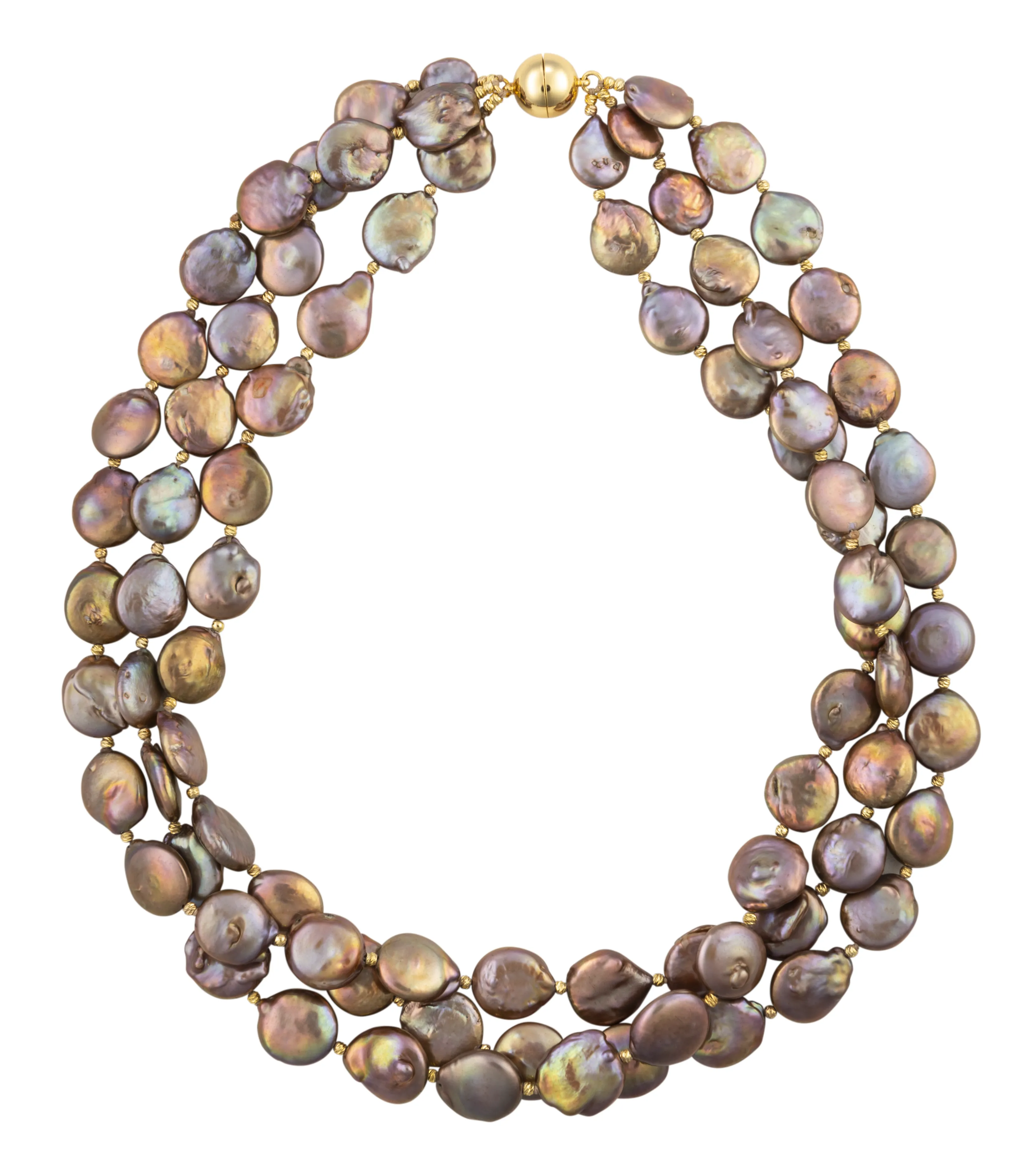 Three-strand coin pearl necklace