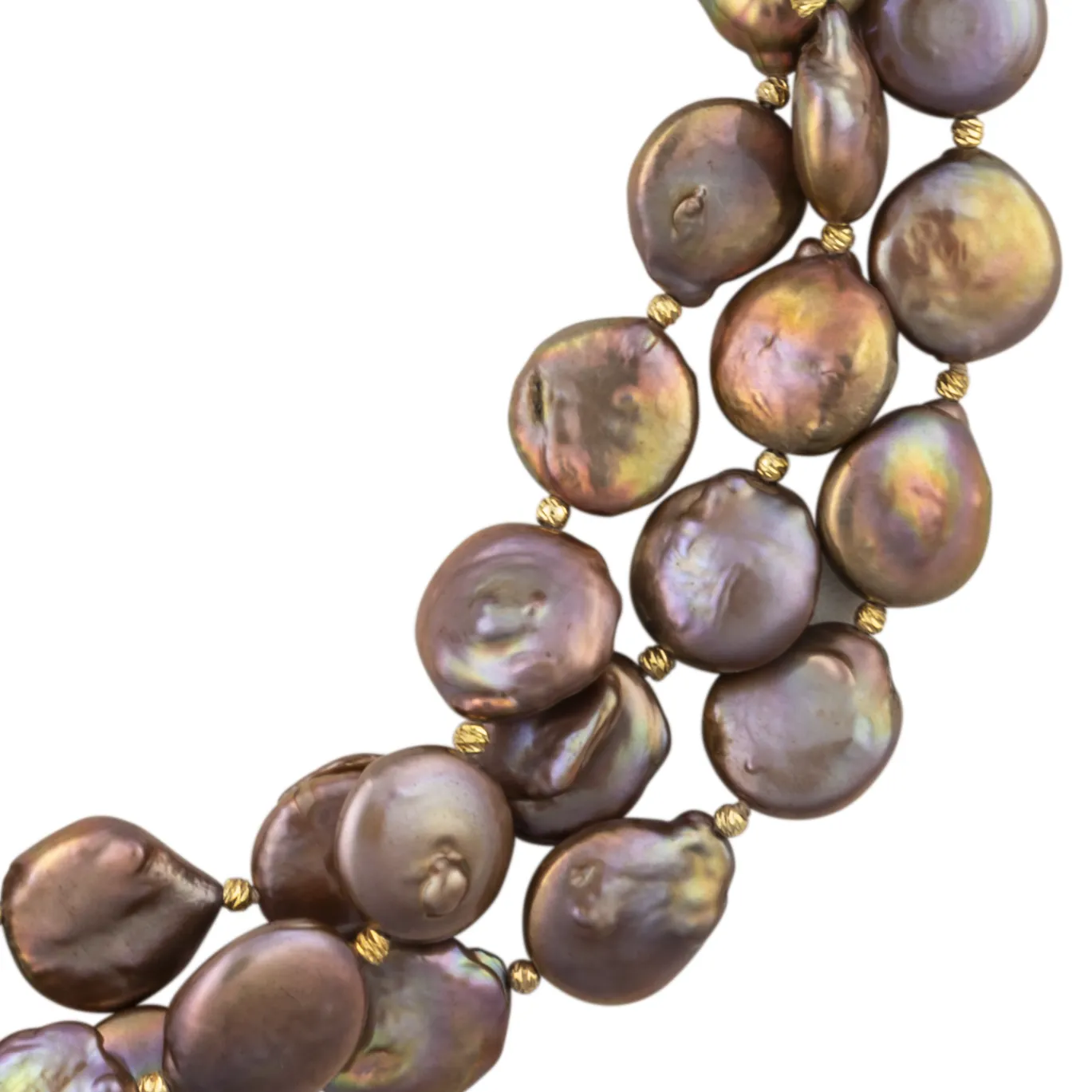 Three-strand coin pearl necklace