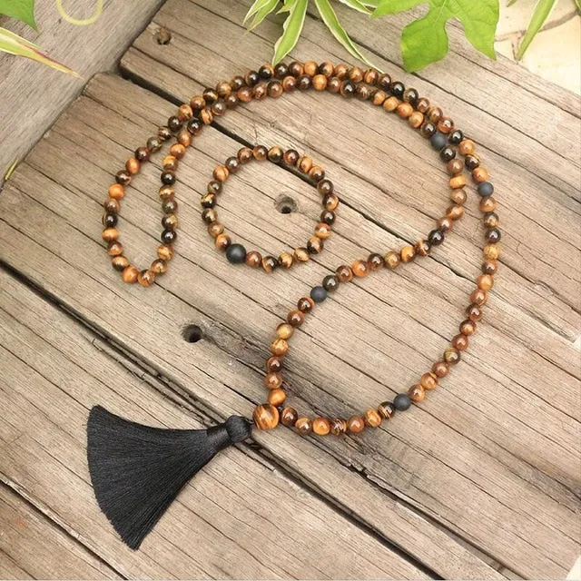 Tigers Eye & Black Onyx Bracelet/Necklace/Mala Set