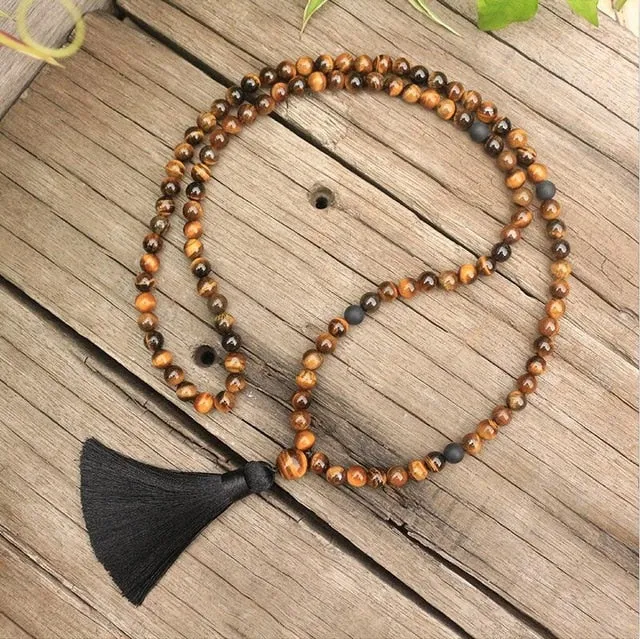 Tigers Eye & Black Onyx Bracelet/Necklace/Mala Set