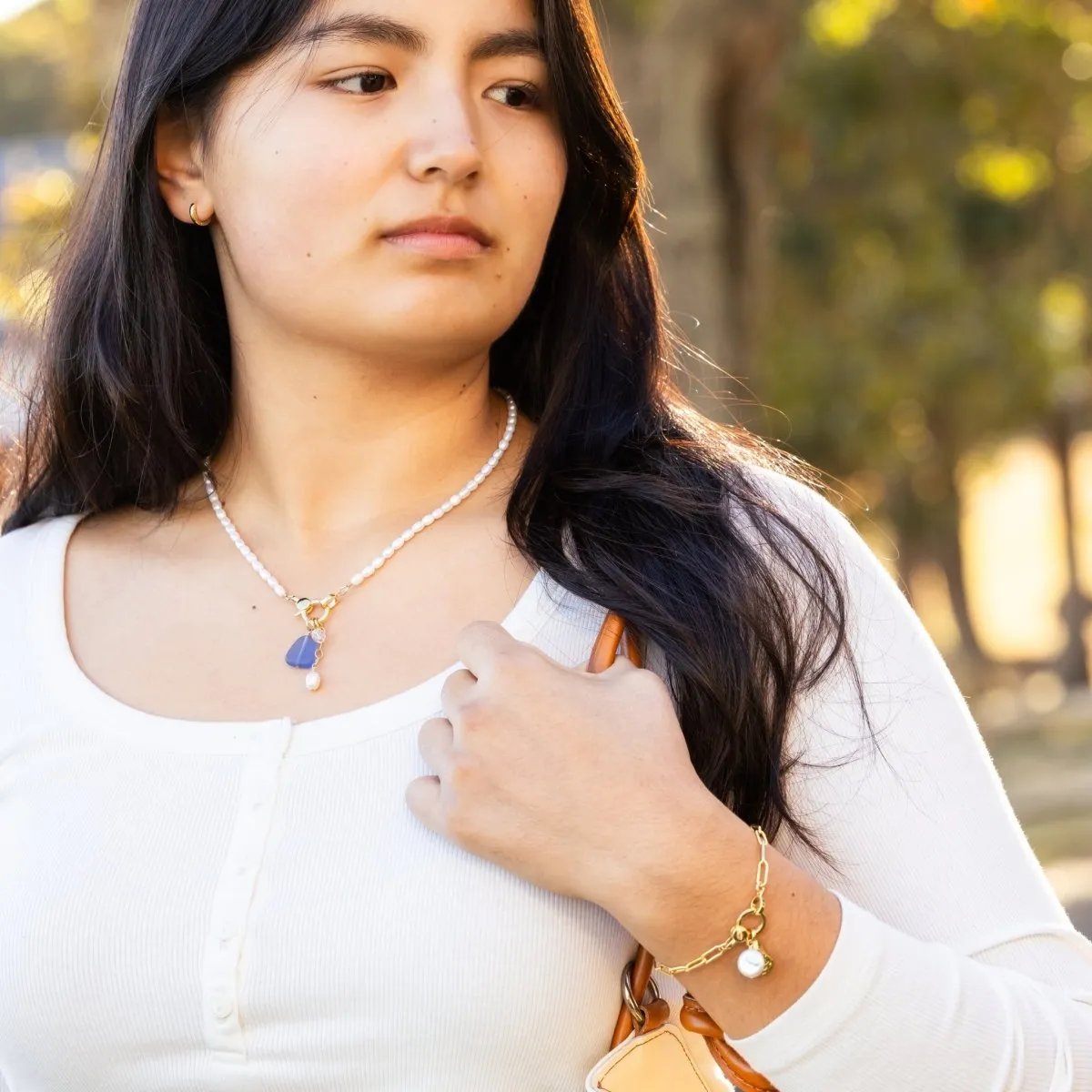 Tiny Pearl Charm Holder Necklace