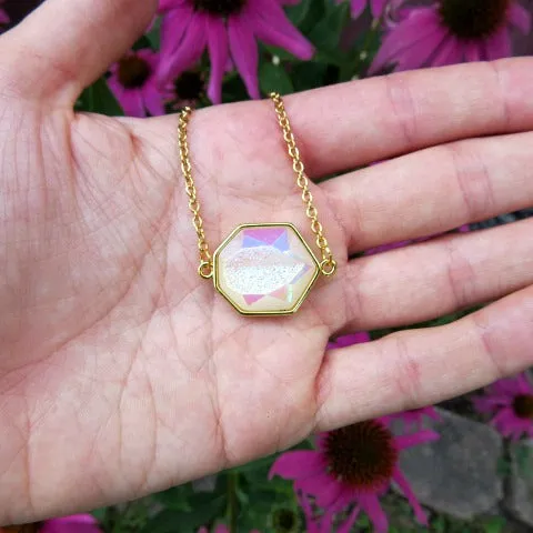 Titianum Rainbow Druzy Necklace | Blue & White Angel Aura Druzy