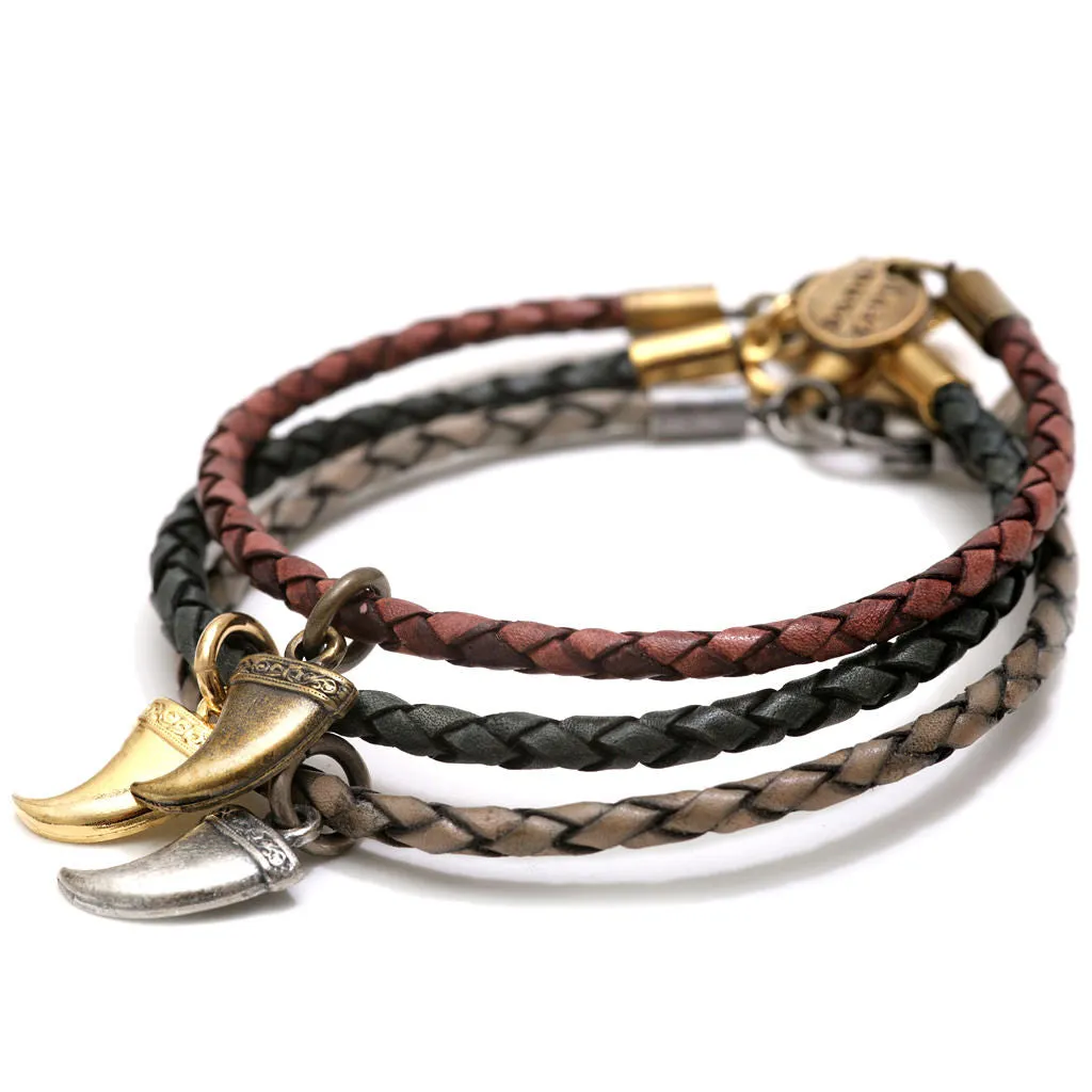 Tooth Amulet Charm Leather Braid Bracelet