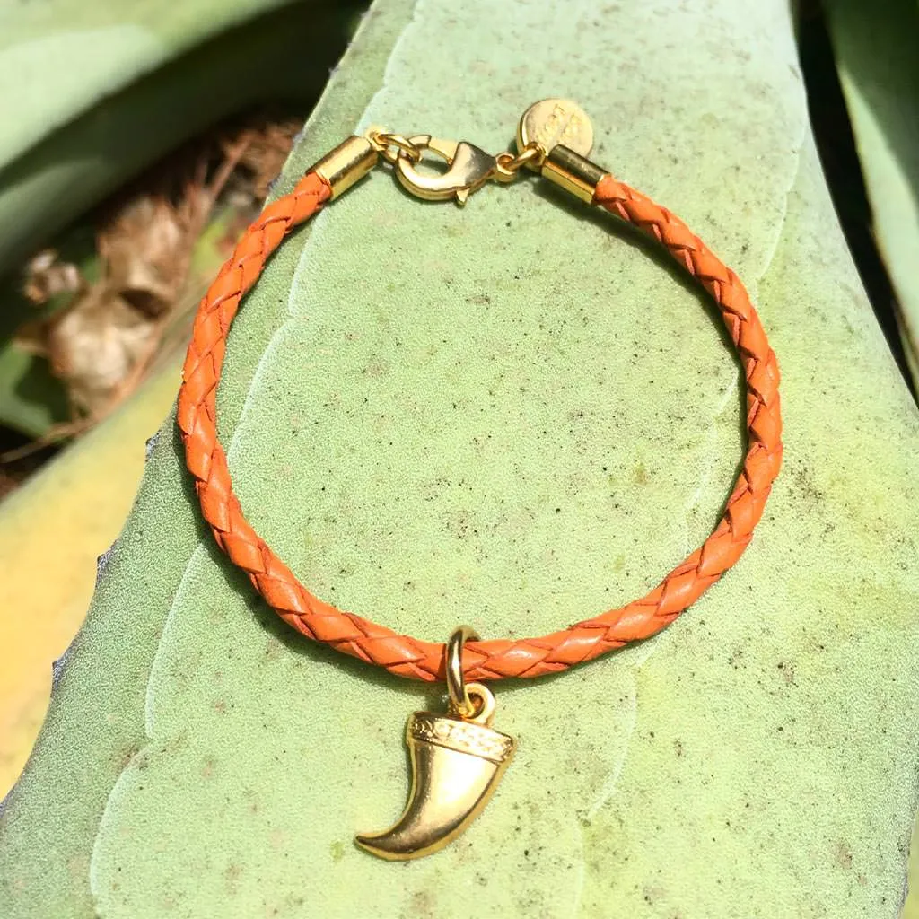 Tooth Amulet Charm Leather Braid Bracelet