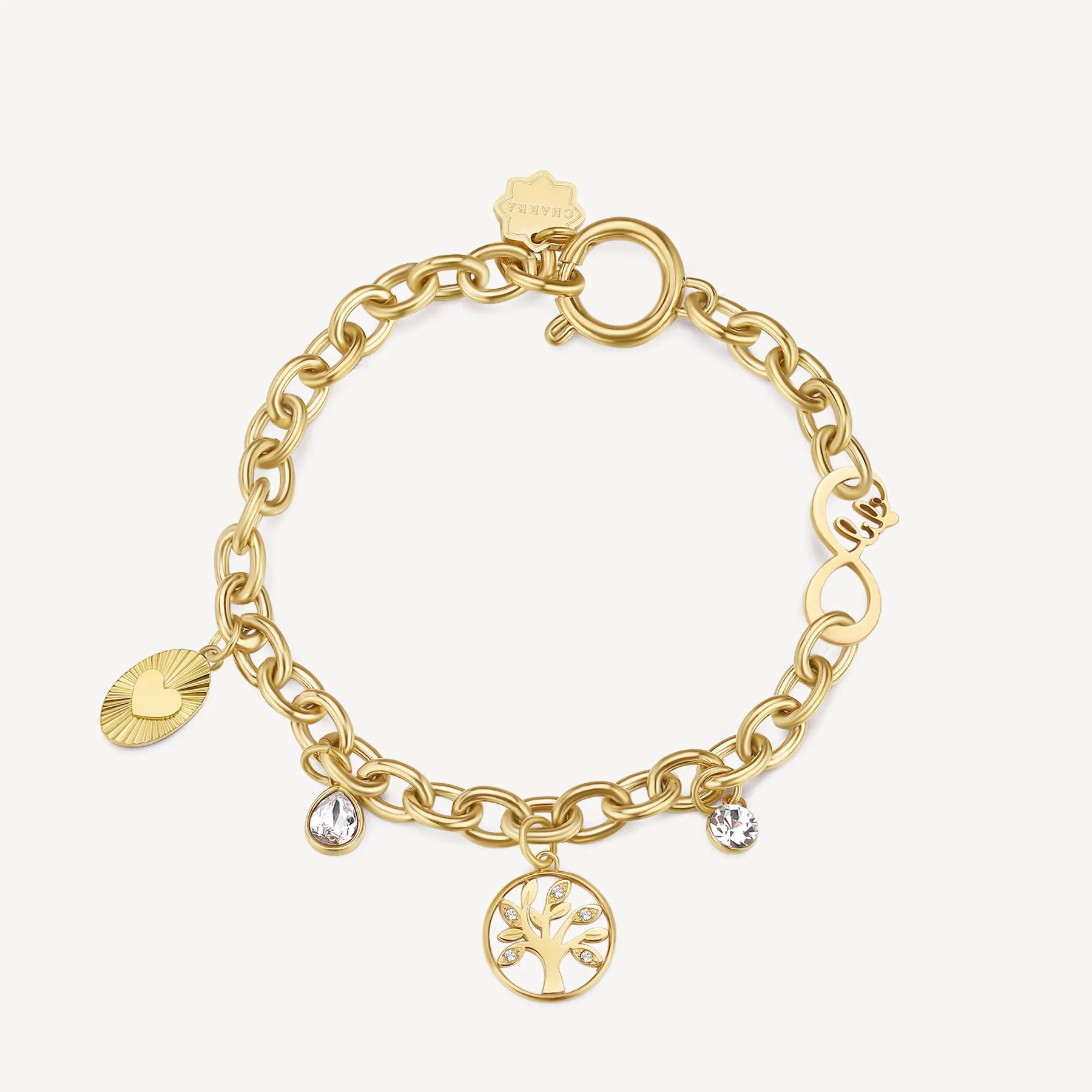 Tree of Life Chakra Bracelet in Gold Plated Stainless Steel