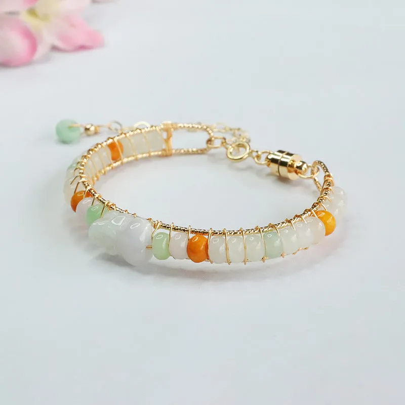 Tri-color Abacus Beads and Sterling Silver Jade Bracelet