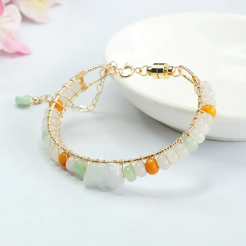 Tri-color Abacus Beads and Sterling Silver Jade Bracelet