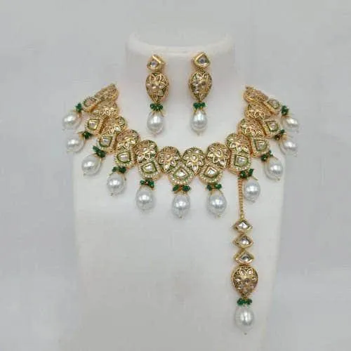 Triangular Meena Kundan Drop Necklace Set