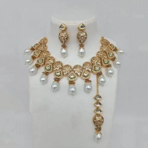 Triangular Meena Kundan Drop Necklace Set