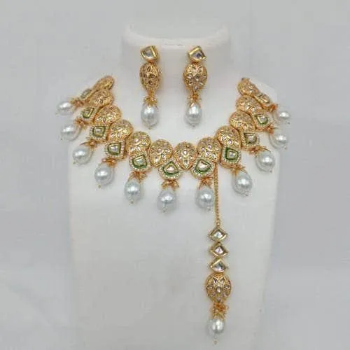 Triangular Meena Kundan Drop Necklace Set