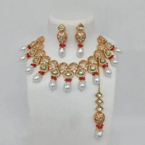 Triangular Meena Kundan Drop Necklace Set