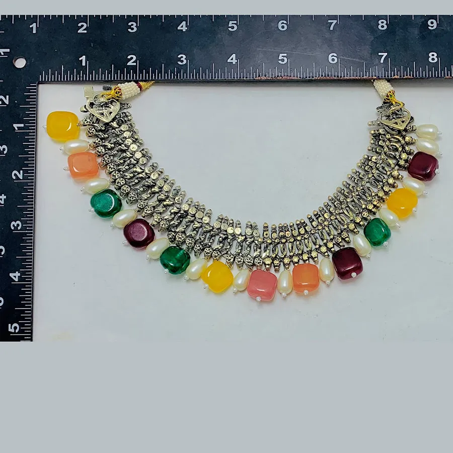 Tribal Multicolor Stones Necklace With Pearls