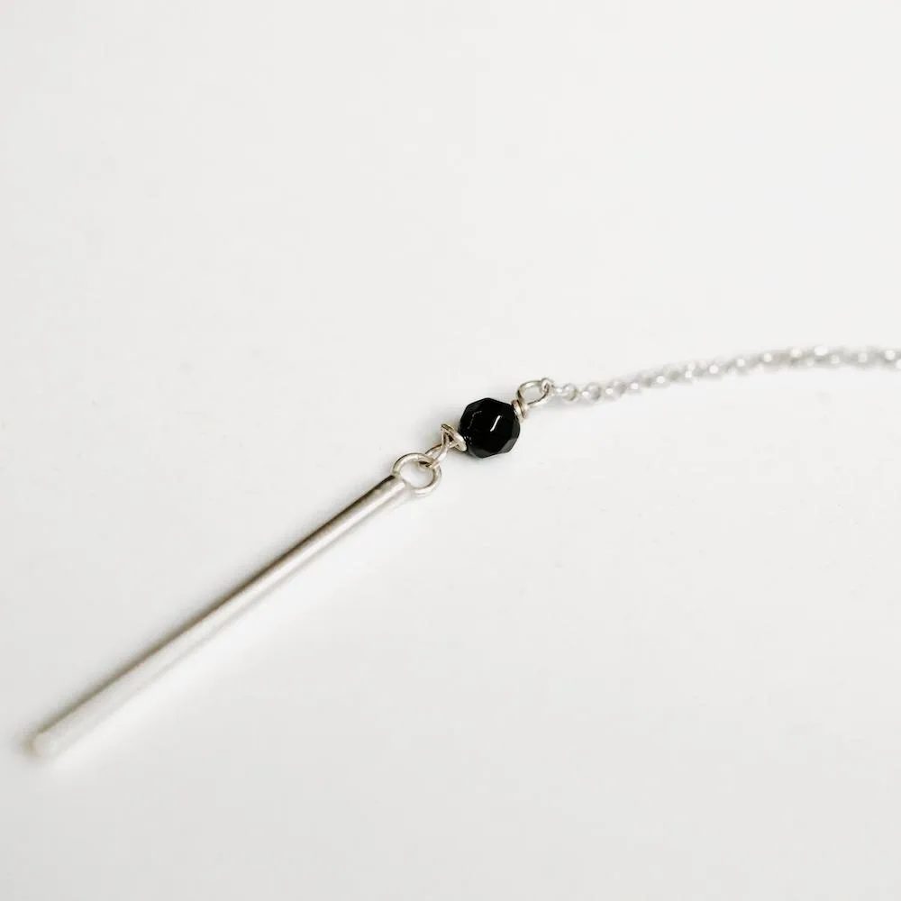 True Clarity Tie Necklace with Natural Black Onyx and Sterling Silver