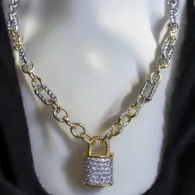 Two Tone Chainlink Necklace with Locket Pendant