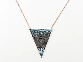 Unique Triangle Shape With Creative Pattern CZ Pink Gold Silver Necklace